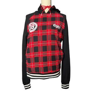 Carlsberg Women's Hoodie Pullover Jacket in Red Black Plaid From Denmark Size L